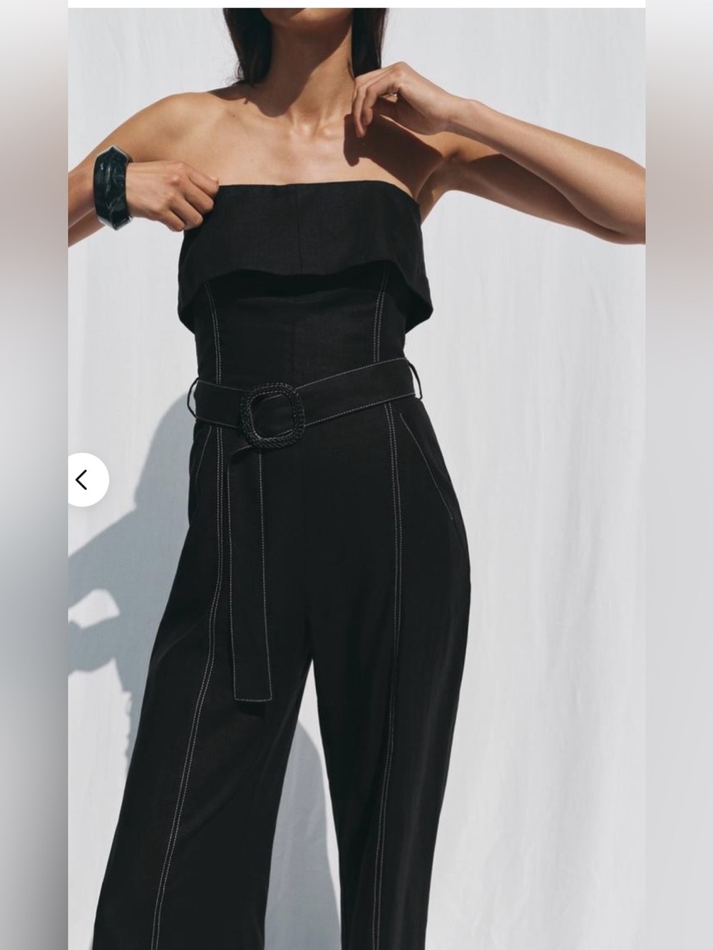 ZARA Black Strapless Linen Blend Belted Jumpsuit size medium - Picture 7 of 16
